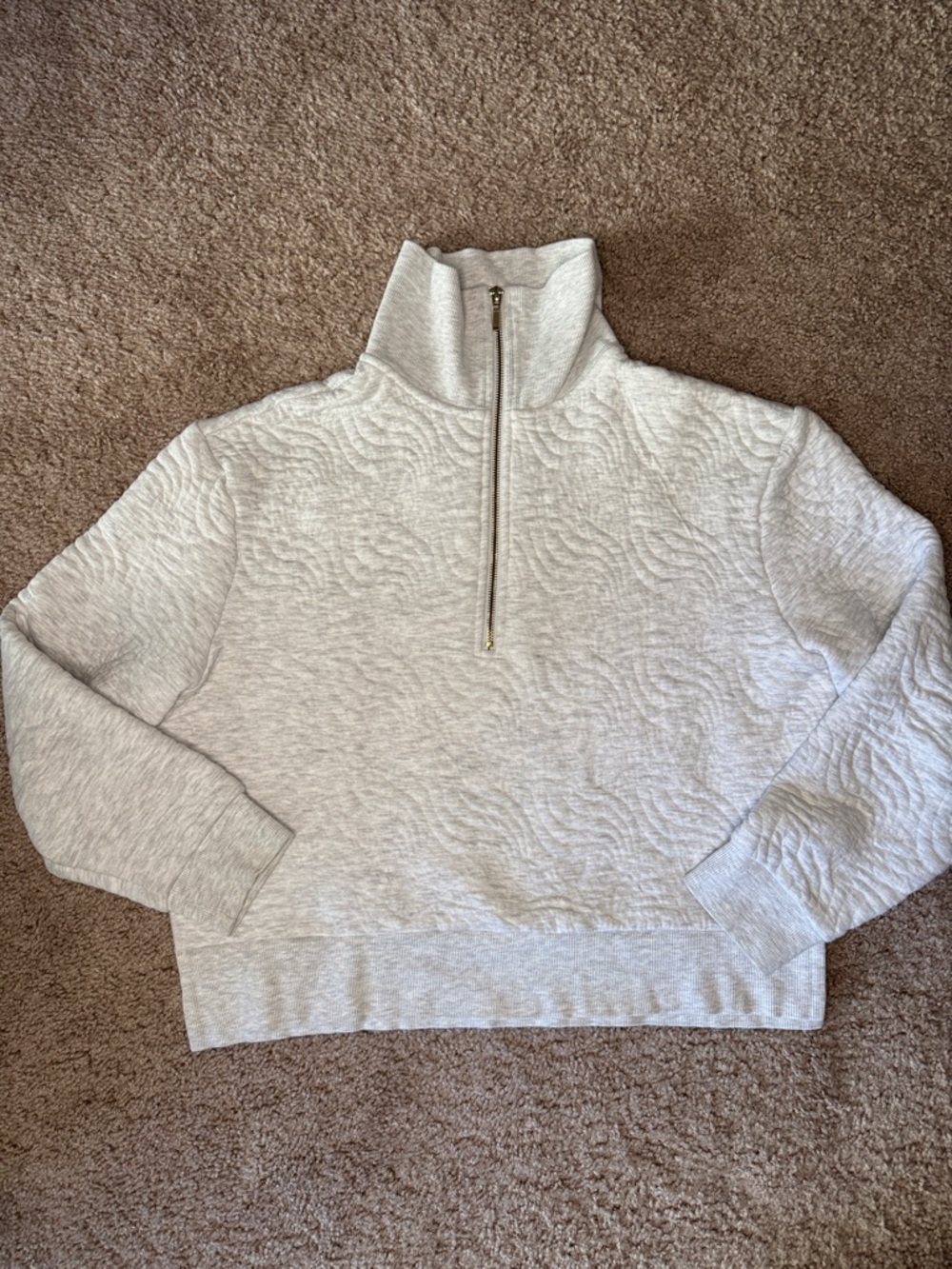 Carve Designs Light Gray Quilted Half-Zip Turtleneck Sweater